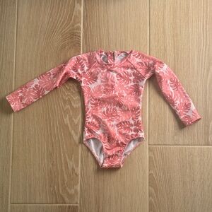 Pink Monstera Pattern Girls 3T Swimsuit